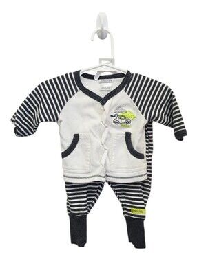 Absorba Baby Boy Car Beep Striped Two Piece Top and Pants Set 3M Charcoal White